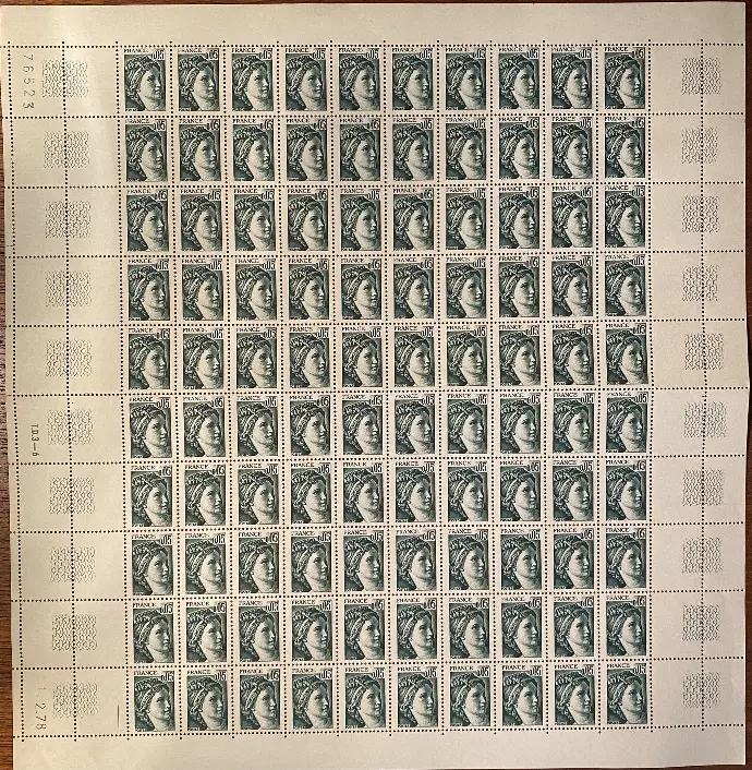 Timbres poste anciens, plaquette de 100 Unités, de 1978, 0,05ct, neuve.