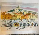 Lithographie originale Yves Brayer, pièce unique, ce bon à tirer est contresigné et daté par sa femme au dos. Marseille, "Le vieux port", réalisée sur papier Japon, mesure 65cmX50cm. De toute beauté.  Original lithograph Yves Brayer, unique piece, this proof is countersigned and dated by his wife on the back. Marseille, "The old port", made on Japanese paper, measures 65cmX50cm. Absolutely beautiful.