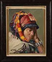 Edmond VALES (Paris 1918 - 2001) Femme d'Azrou Huile sur toile 35 x 27 cm Signé en bas à gauche E. Vales  Porte au dos les mentions manuscrites : E. Vales Meknès Maroc Femme d'Azrou.  Edmond VALES (Paris 1918 - 2001) Woman of Azrou Oil on canvas 35 x 27 cm Signed lower left E. Vales Bears on the back the handwritten mentions: E. Vales Meknès Morocco Woman of Azrou.