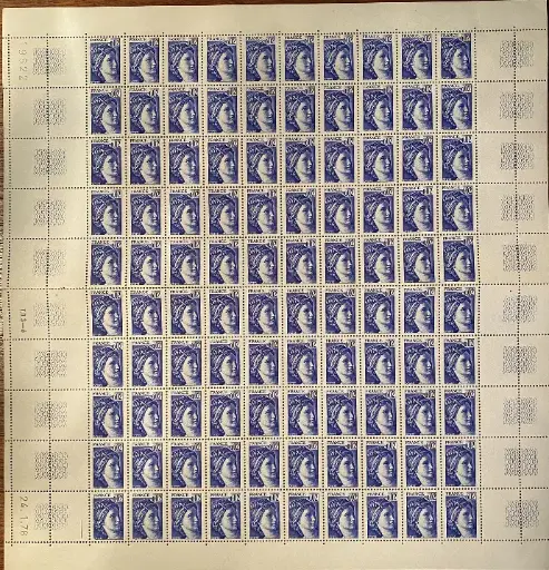 Timbres poste ancien, plaquette de 100 unités, neuve de 1978, de 0,02ct