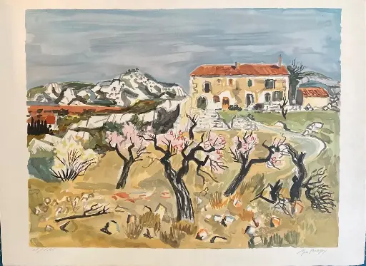 Lithographie Yves Brayer, Superbe lithographie originale signée et numérotée Yves Brayer,( 1907-1990) "Alpilles." Réalisée sur papier Japon.
lithographie en couleurs, signée en bas à droite et numérotée 65/125 (à vue : 52 x 66 cm)                                            Lithograph Yves Brayer, Superb original lithograph signed and numbered Yves Brayer, (1907-1990) "Alpilles." Made on Japanese paper. Color lithograph, signed lower right and numbered 65/125 (visible: 52 x 66 cm)