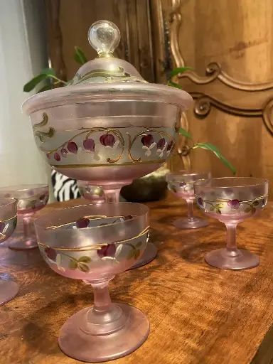 Service cerise liqueur-art nouveau-art déco-service art déco.                                                                                  Cherry liqueur service-art nouveau-art deco-art deco service